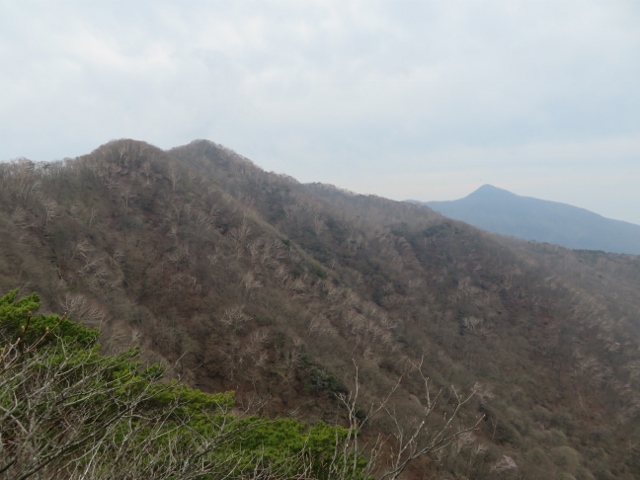 鈴ヶ岳に登る途中にある岩場から鍬柄山